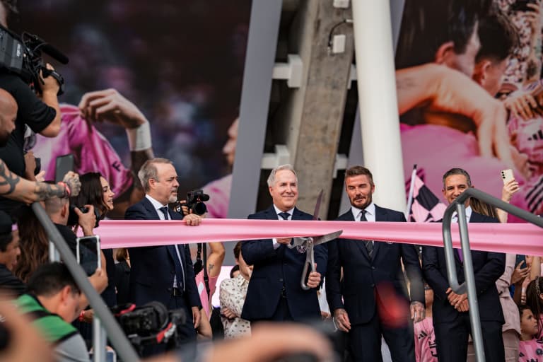 Ribbon cutting ceremony with Inter Miami executives and crowd